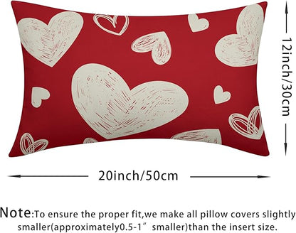 Valentines Day Pillow Covers 12x20 Set of 2 Red Love Print Decorative Outdoor Heart Throw Pillow Cases Rustic Holiday Decoration Farmhouse Sofa Couch Cushion Cover Bed Decor