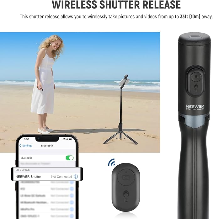 NEEWER Entry Level Version Selfie Stick Tripod with Light & Remote Compatible with iPhone Samsung Android, 67" Extendable Portable Travel Cell Phone Holder Stand for Video Recording Filming, PA987