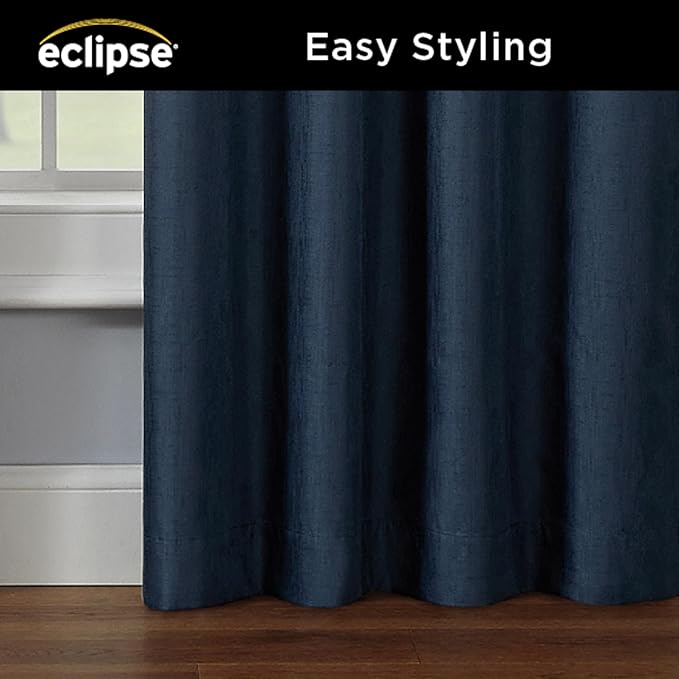 Eclipse Extra Wide Grommet Curtain, Kendall Sliding Patio Door Curtain Panel, Solid Textured Thermal Insulated and Noise Reducing Curtains, (1 Panel), 84 in Long x 100 in Wide, Denim Blue