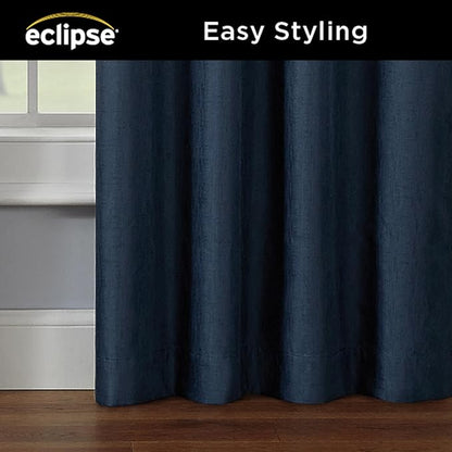 Eclipse Extra Wide Grommet Curtain, Kendall Sliding Patio Door Curtain Panel, Solid Textured Thermal Insulated and Noise Reducing Curtains, (1 Panel), 84 in Long x 100 in Wide, Denim Blue