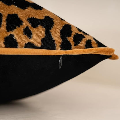 Yangest Black and Gold Square Pillow Cover Cut Velvet Leopard Print Cushion Cover Luxury Modern Pillowcover for Couch Living Room Bedroom,18x18 Inch