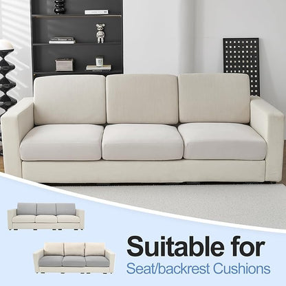 Large Backrest Cushion Cover, Non-Fuzzy Chenille Sofa Covers with Clean Look, Stretch Couch Slipcover for Sectional and L Shaped Sofa Back or Backrest Support (3 Piece, Light Grey)