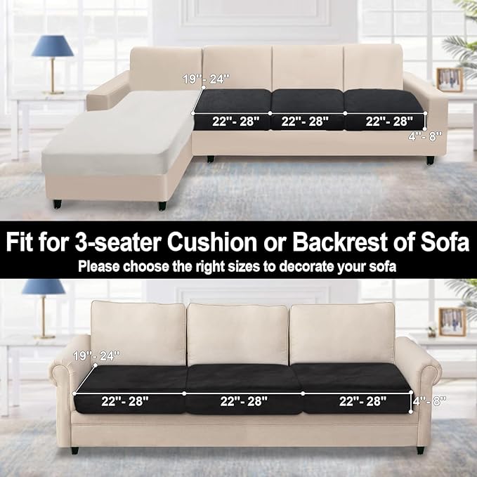 NAISI Couch Cushion Covers 3 Pieces Velvet Stretch Sofa Seat Covers or Backrest Covers Soft Individual Couch Covers for Sectional Sofa(3 Pcs for 3-Seat Cushion,Black)