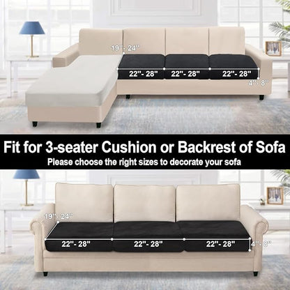 NAISI Couch Cushion Covers 3 Pieces Velvet Stretch Sofa Seat Covers or Backrest Covers Soft Individual Couch Covers for Sectional Sofa(3 Pcs for 3-Seat Cushion,Black)