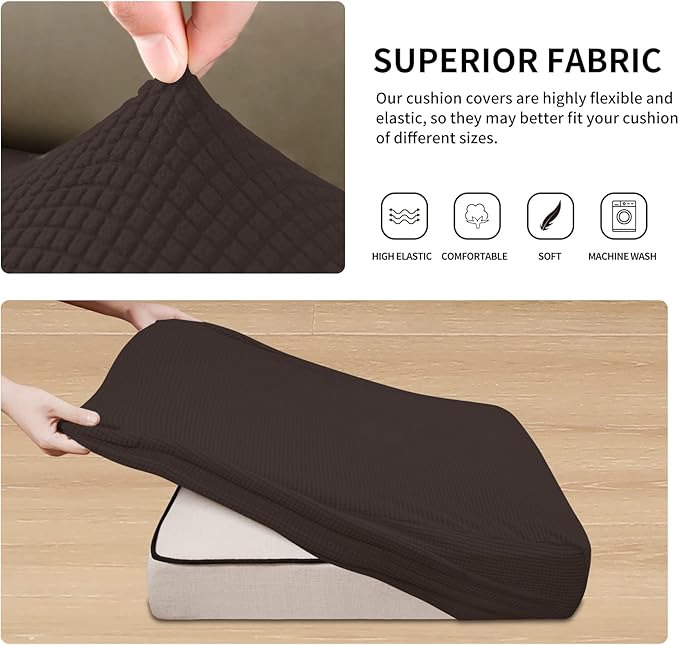 Easy-Going Stretch Individual Loveseat Couch Cushion Cover Sofa Cushion Furniture Protector Sofa slipcover Soft Flexibility with Elastic Bottom (2-Piece Loveseat Cushion Cover, Chocolate)