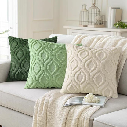decorUhome Spring Euro Sham Throw Pillow Covers 24x24 Inch Set of 2, Soft Plush Faux Wool Forest Elf Solid Couch Pillow Covers, Accent Farmhouse Neutral Square Pillow Cases for Sofa Bed Living Room