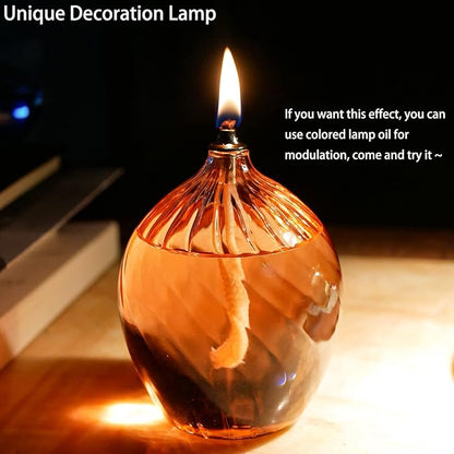2Pcs Refillable Liquid Petite Glass Oil lamp, Sturdy Borosillicate Glass Oil Candle, Unique Internal Thread Appearance for Fine Dining & Restaurants or Home