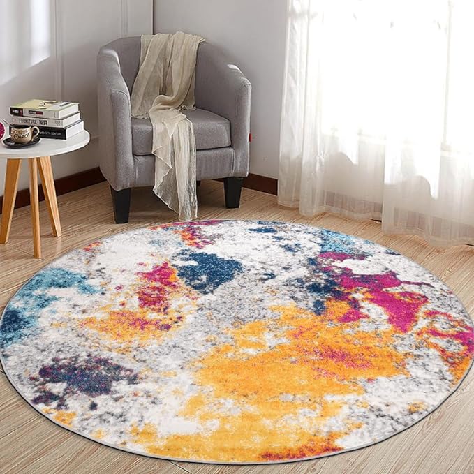 Rugshop Sky Collection Modern Abstract Round Area Rug 8' Multi