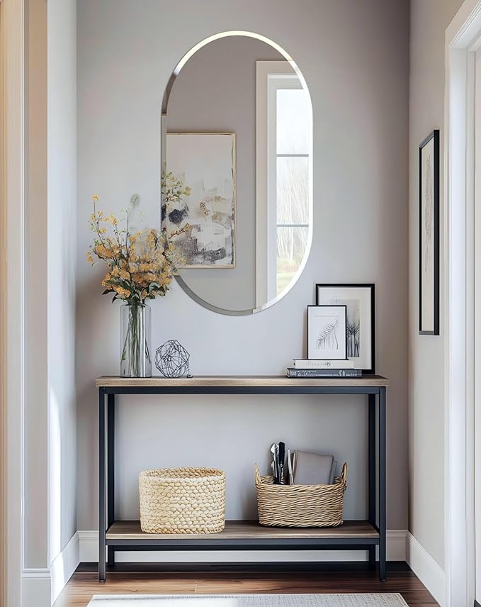 Frameless Oblong Wall Mirror: Decorative Oval Mirrored Glass Vanity with Beveled Silver Edge for Bathroom Bedroom Livingroom Dining Room Entryway Hallway, 40 x 20 inch