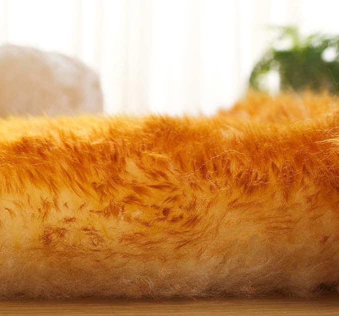SAFAVIEH Sheep Skin Collection Accent Rug - 3'7" x 5'11", Champagne & Copper Brown, Handmade Rustic Genuine Pelt, 3.4-inch Thick Ideal for High Traffic Areas in Foyer, Living Room, Bedroom (SHS121K)