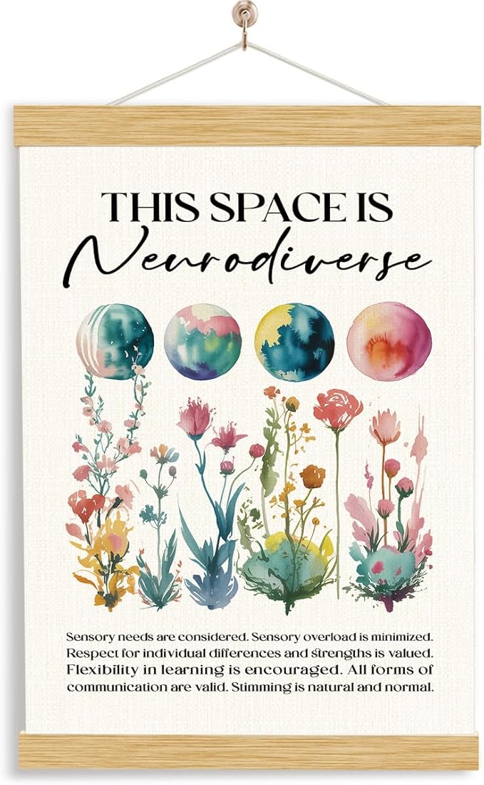 YGSDZY Neurodiversity Poster, This Space is Neurodiverse Poster, Canvas Artwork for Classroom, Autistic Posters, Therapy Social Work Office Decor, Psychologist Gift 11.8 * 15.7