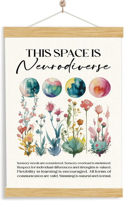 YGSDZY Neurodiversity Poster, This Space is Neurodiverse Poster, Canvas Artwork for Classroom, Autistic Posters, Therapy Social Work Office Decor, Psychologist Gift 11.8 * 15.7