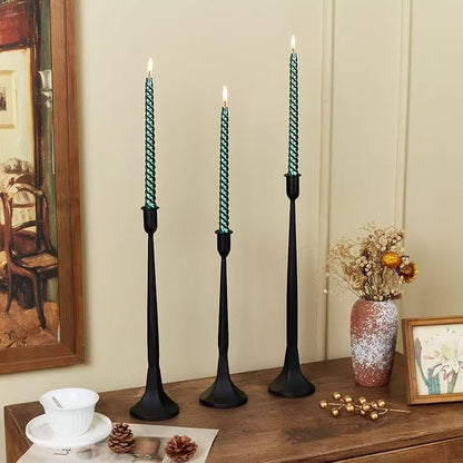 Iron Taper Candle Holder Set of 3 15.5” 14” 12” Decorative Modern Vintage Metal Tall Candlestick Holders for Wedding, Dinning Table,Mantle, Party Decoration (3, Black)