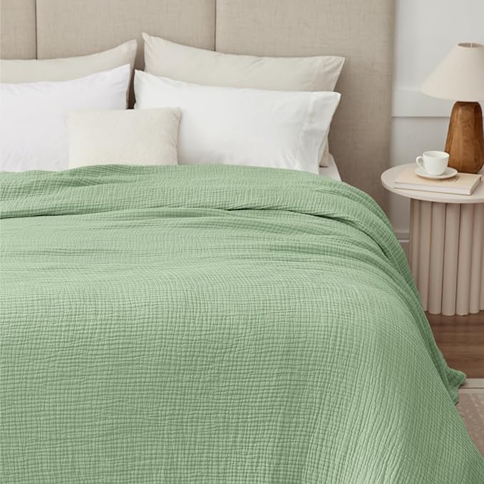 100% Cotton Muslin Blanket 40" x 40", Breathable and Lightweight Cotton Throw Blankets, Soft Cooling Summer Gauze Blanket for All Season, Sage Green