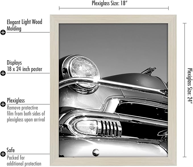 Americanflat 18x24 Poster Frame with Polished Plexiglass - Wide Picture Frames Made of Engineered Wood for Vertical or Horizontal Wall Display - Epic Collection - Light Wood