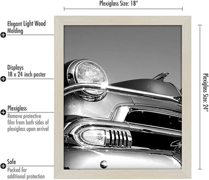 Americanflat 18x24 Poster Frame with Polished Plexiglass - Wide Picture Frames Made of Engineered Wood for Vertical or Horizontal Wall Display - Epic Collection - Light Wood