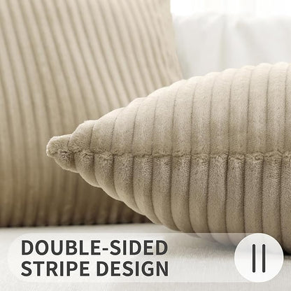 Simmore Decorative Spring Euro Sham Throw Pillow Covers 26x26 Set of 2, Soft Natural Plush Flannel Double-Sided Fluffy Couch Pillow Covers for Sofa Living Room, Khaki