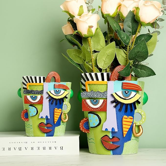 Picasso Abstract Face Planter Pots Funky Head Planters for Indoor Plants Colorful Flower Vase with Drainage Hole for Home Decor (Small)