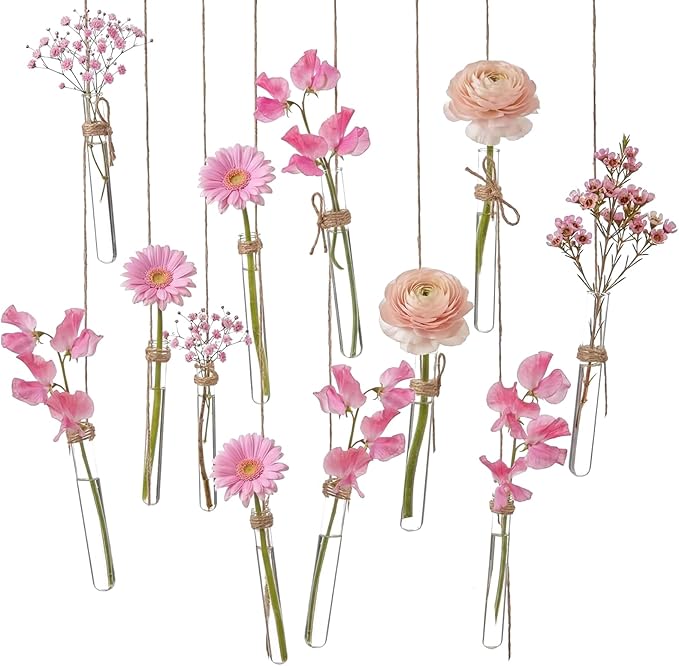 Hillban 24 Pcs Plant Propagation Tubes Spring Party Decoration Plastic Wall Planter Hanging Vase Propagation Station with Rope for Hydroponic Spring Home Garden Birthday Wedding Tea Party Decoration