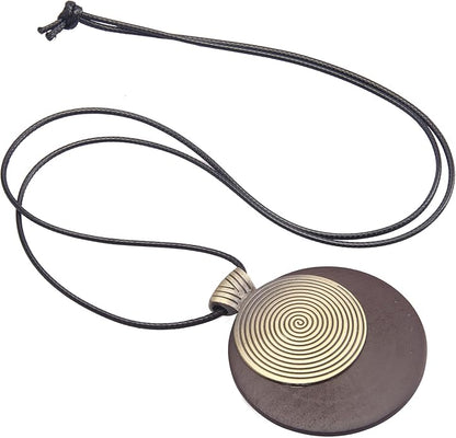 Leather Necklace for Women Boho Choker Necklace Long Cord Leather Pendant Bohemian Neckalce Vintage Alloy Pendant Leather Rope Necklace Wooden Necklaces for Women