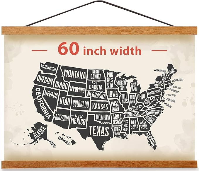 Magnetic Poster Hanger Frame for 60x40 60x30 60x80 Movie Music Posters Wall Art,Teak Wood Picture Frames for Large Canvas Diamond Map Decor, Living Room Calendar Banner Tapestry Photo Hanging Stand