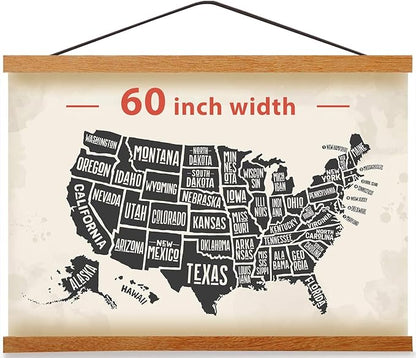 Magnetic Poster Hanger Frame for 60x40 60x30 60x80 Movie Music Posters Wall Art,Teak Wood Picture Frames for Large Canvas Diamond Map Decor, Living Room Calendar Banner Tapestry Photo Hanging Stand