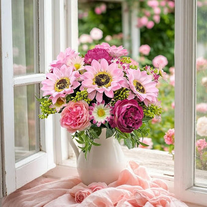 3 Pcs Fall Flowers Artificial Mums Silk Fake Mums Bouquet Faux Floral Arrangements Home Indoor Outdoor Planter Decor Party Wedding Table Autumn Decoration (Purple, Pink)