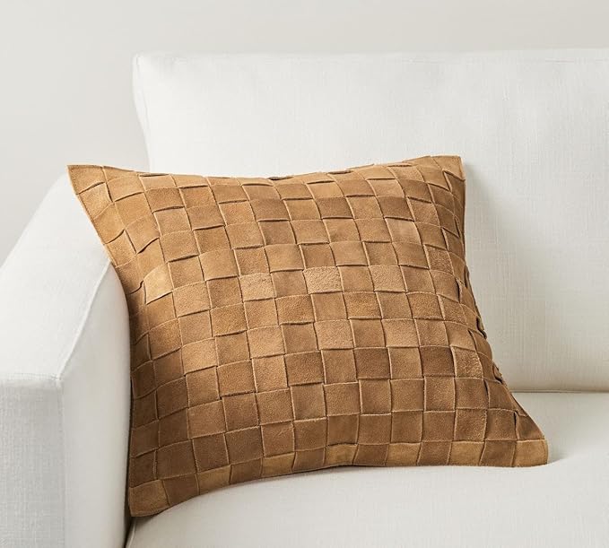Genuine Lamb Leather Cushion Pillow Cover - Luxury Leather Pillow Case - Modern, Boho, Farmhouse Home Decor - Bedroom Couch, Living Room, Sofa Bed