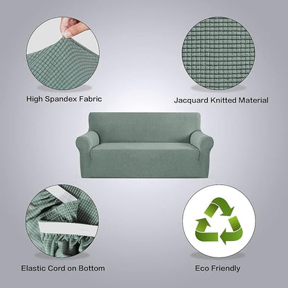 H.VERSAILTEX Stretch Sofa Covers for 3 Cushion Couch Covers Sofa Slipcovers for Living Room Feature Thick Checked Fabric with Elastic Bottom, Sofa Large - Sage