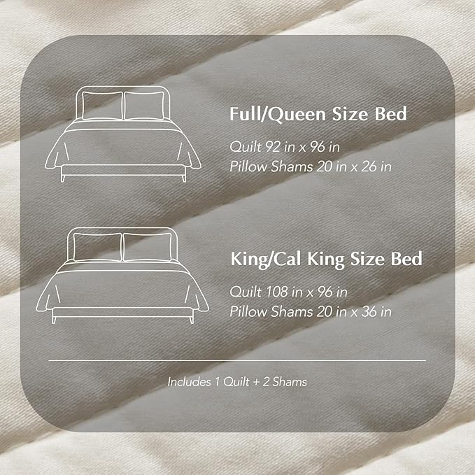 EVERGRACEHOME Cotton Sateen Quilt Set Queen Size, Pre-Washed Cotton Channel Stitch Coverlet Bedspread, 3 Pieces Lightweight Soft Bedding Sets for All Season, with 2 Pillow Shams, Cream