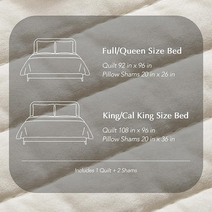 EVERGRACEHOME Cotton Sateen Quilt Set King Size, Pre-Washed Cotton Channel Stitch Coverlet Bedspread, 3 Pieces Lightweight Soft Bedding Sets for All Season, with 2 Pillow Shams, Cream