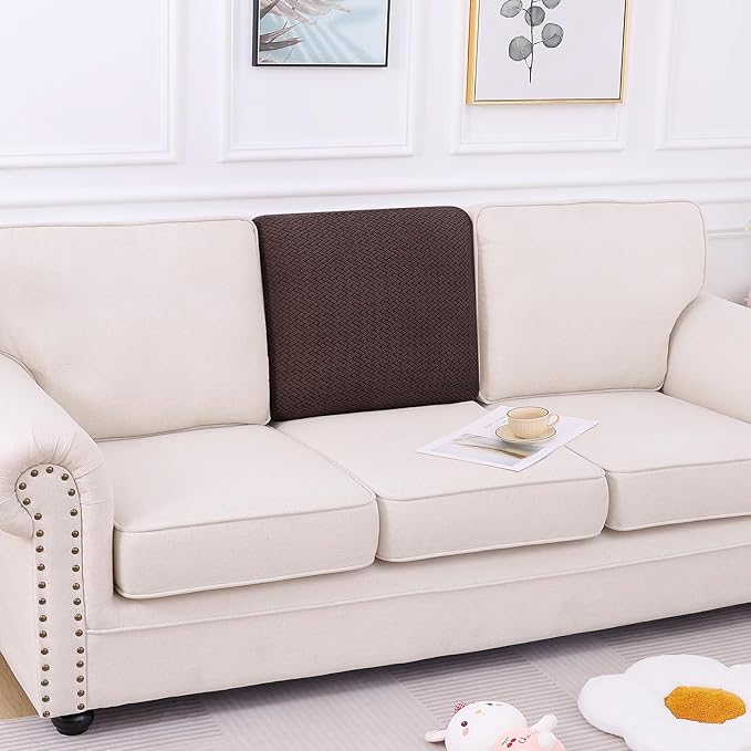 Smiry Waterproof Couch Cushion Covers, Stretch Jacquard Thick Sofa Cushion Covers, Washable Seat Slipcover Elastic Furniture Protector for Pets, Kid (Back Cover M, Chocolate)