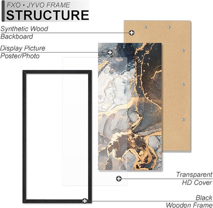 Engineered Wood 20 x 40 Frame Set of 2, Black Picture Frame for 20x40 Inch Poster Puzzle Photo, Light Weight 20by40 Poster Frame with Wood-grain for Wall - 2 Pack/Black/20 x40