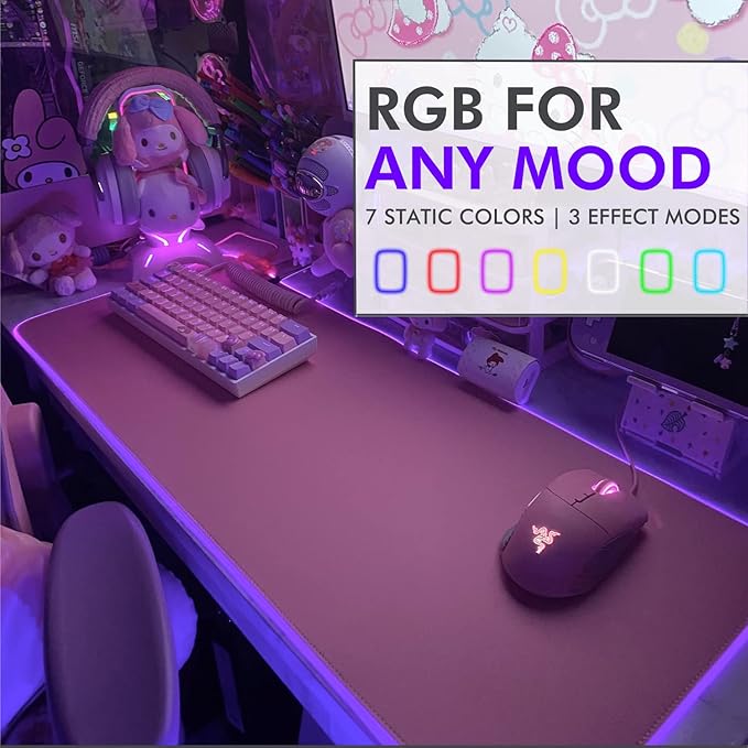Tilted Nation Pink Mouse Pad | RGB Gaming Mouse Pad Pink (Create Your Dream Setup) Large LED Mousepad Mats for Desk with 8 Light Modes, Smooth Gliding, and Easy to Clean - Girl Gaming Accessories