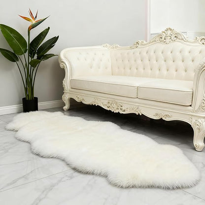 White Faux Fur Sheepskin Area Rug for Living Room Bedroom, 2 x 6 Feet Ultra Soft Shaggy Fuzzy Furry Carpet Chair Throw Runner Rugs for Kids, Girls, Nursery Room Decor Dorms