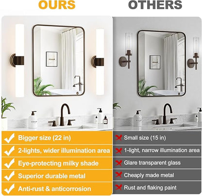 Wall Sconces Set of Two, Modern Bathroom Sconces Wall Lighting with Milky White Glass, Brown Sconces Wall Decor Set of 2 for Bathroom Mirror Bedroom Living Room Hallway