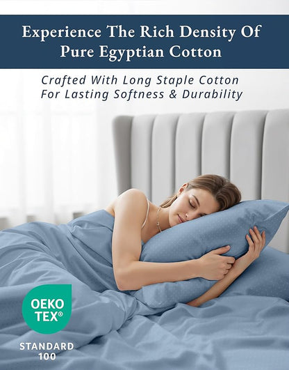 LANE LINEN Split King Sheets for Adjustable Beds - 5PC Sheets Set, 100% Egyptian Cotton, Cool Breathable & Soft, 2 Fitted Fits Upto 15" Deep Pockets - Swiss Dot French Blue