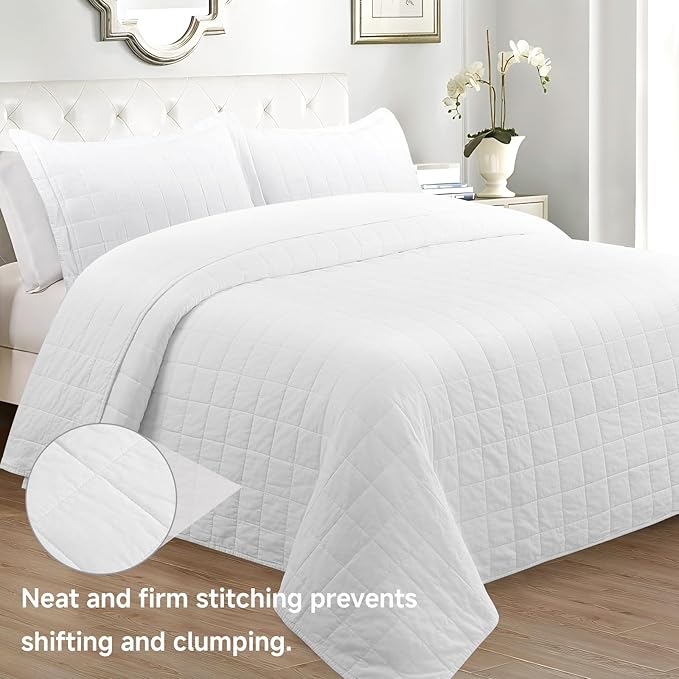 Quilt Sets California King Size - 100% Cotton Lightweight Luxury Comforter Set, Oversized Extra Wide Stitching Bedding Set Bedspread Coverlet with 2 Pillowcase Suitable for All Season, White