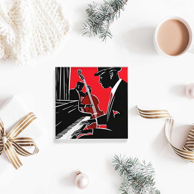 NOHSHE Desktop Decoration Jazz Piano and Bass Acrylic Desk Decor 4x4 Tabletop Wall Sign - Appreciation and Housewarming Presents for Coworkers and Friends