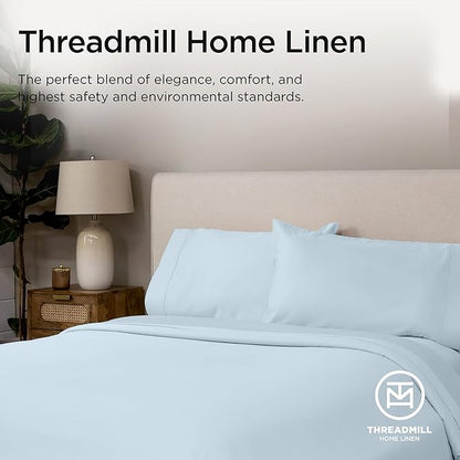 Threadmill Supima Cotton Queen Sheet Set, 1200 Thread Count for Queen Mattresses, 4 Piece American Luxury Bed Sheets, Sateen Hotel Quality Sheets with Elasticized Deep Pocket, Light Blue
