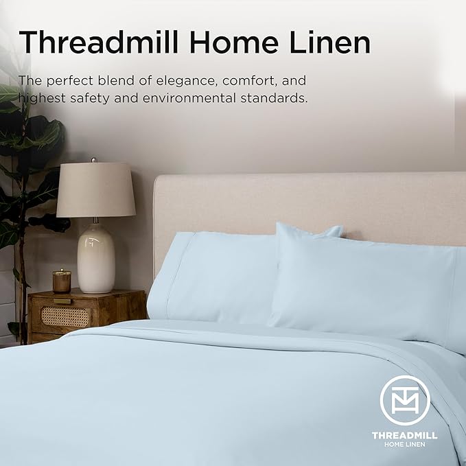 Threadmill Luxury Full Size Sheets for Full Size Mattress, 1200 Thread Count Supima Cotton Sheets for Full Mattress, 5-Star Hotel Quality 4 Piece Bed Sheets with Extra Deep Pocket, Light Blue