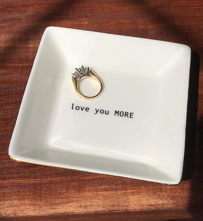 Simply Charmed Love You More Christmas Gift | Husband and Wife Ring Dish | Jewelry Ring Holder | Elegant Trinket Tray Organizer Dish | Gift for Loved One