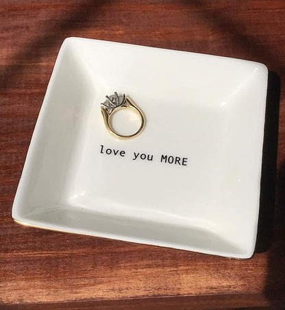 Simply Charmed Love You More Christmas Gift | Husband and Wife Ring Dish | Jewelry Ring Holder | Elegant Trinket Tray Organizer Dish | Gift for Loved One