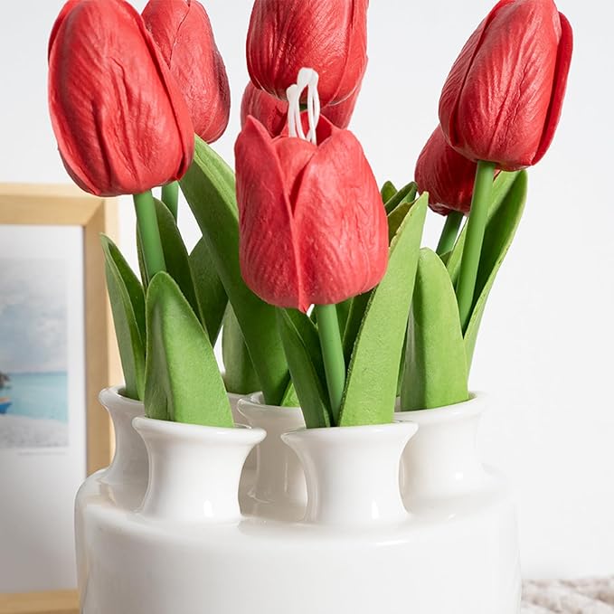 Large Ceramic Vase Modern Cylinder Design with 7 Flower Openings, Perfect Centerpiece for Tulips、Hydrangeas、Roses and Wildflowers - Ideal Home Decor Gift for Birthdays Mothers Day