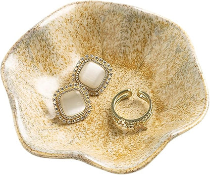 Ceramic Ring Dish, Jewelry Dish Holder, Small Trinket Tray Plate for Earrings Rings Necklaces Keys, Gift for Mom Friend Sister on Birthday Mother's Day Christmas (Camel Surface)