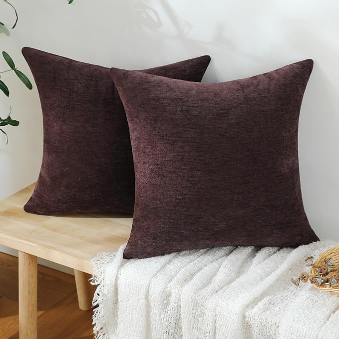 Jeneoo Plum Purple Decorative Throw Pillow Covers Soft Chenille Comfy Square Couch Cushion Cases for Living Room Sofa Decor (Set of 2, 14 x 14 Inches)