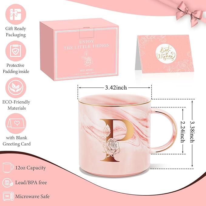 Valentines Day Gifts for Her, Anniversary Birthday Galentines Gifts for Women Mom Grandma Friend Sister Wife Teacher Coworker, Personalized Initial Customized Gift Monogrammed A-Z Coffee Mug 12 OZ(P)