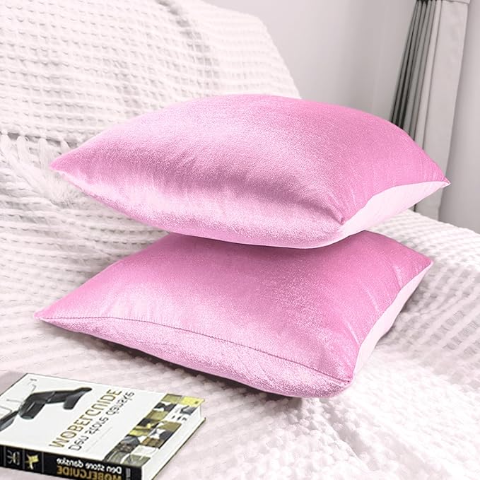 2 Pack 18x18 Pillow Cover Velvet Pillow Covers, Square Throw Pillow Covers for Living Room Decorations Throw Pillow Case, Throw Pillow Cover Cushion Cover for Sofa Bedroom Car, Pink Velvet
