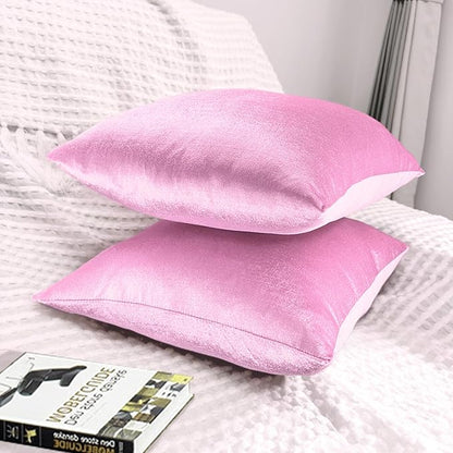 2 Pack 18x18 Pillow Cover Velvet Pillow Covers, Square Throw Pillow Covers for Living Room Decorations Throw Pillow Case, Throw Pillow Cover Cushion Cover for Sofa Bedroom Car, Pink Velvet