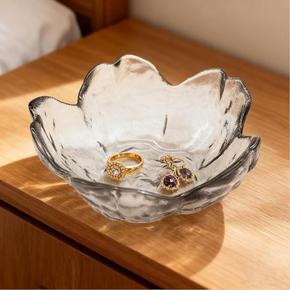 Flower Ring Dish Jewelry Tray, Glass Jewelry Dish Tray, Aesthetic Room Decor Small Trinket Dish, Nightstand Jewlery Ring Holder Dish, Bathroom Jewelry Plate Bowl for Rings Earrings Gift (Smoky Gray)